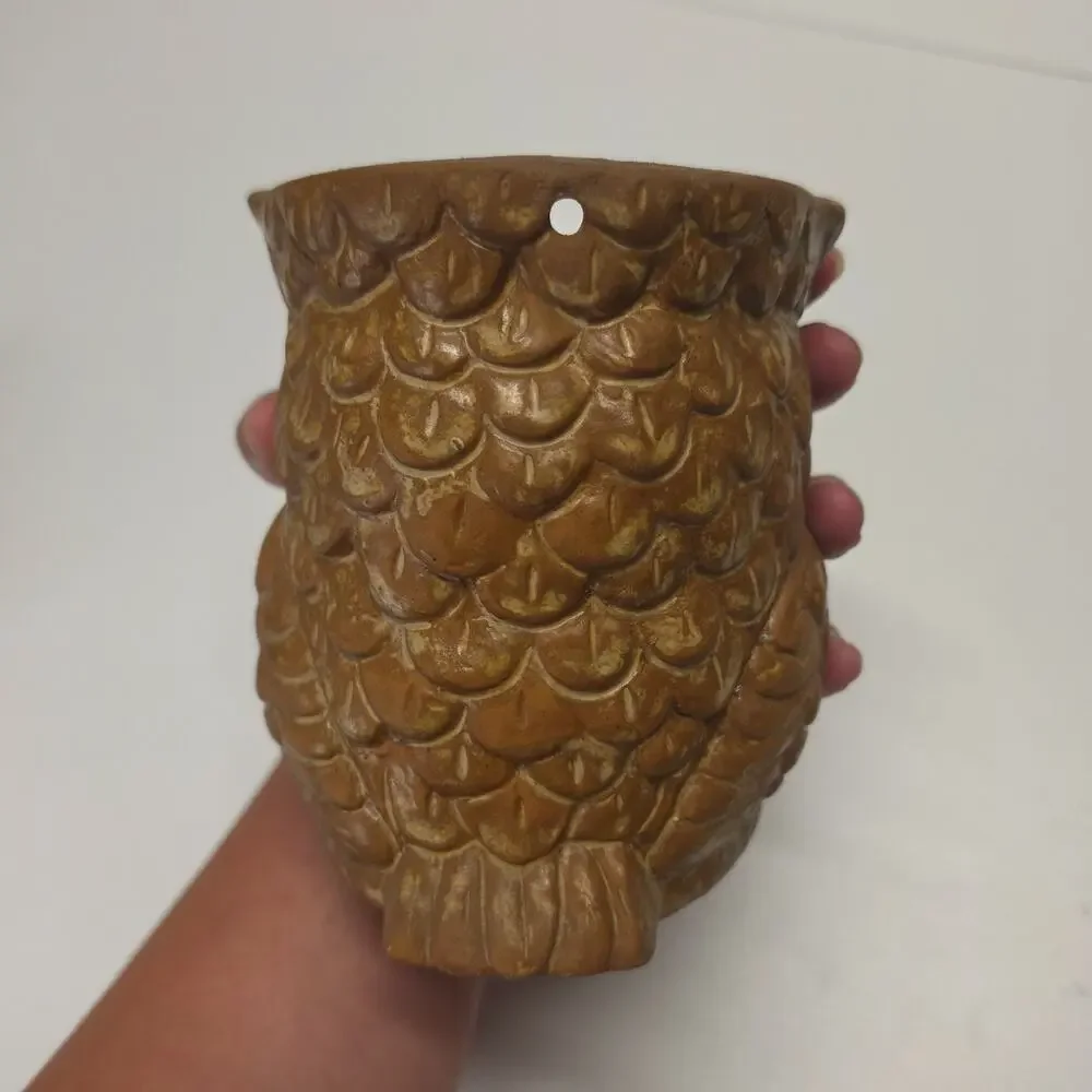 Retro 70s Double Side Ceramic Owl Planter Pot Brown Cottagecore Vintage MCM